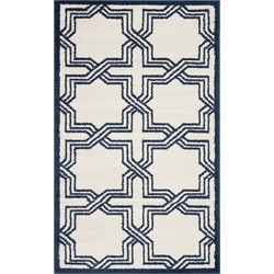 Safavieh Geometric Indoor/Outdoor Woven Area Rug, Amherst Collection, AMT413, in Ivory & Navy, 91 X 152 cm