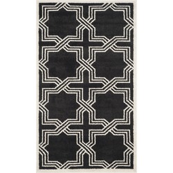 Safavieh Geometric Indoor/Outdoor Woven Area Rug, Amherst Collection, AMT413, in Anthracite & Ivory, 91 X 152 cm