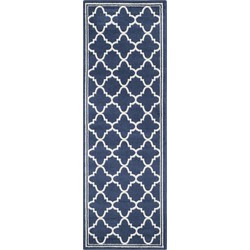 Safavieh Moroccan Trellis  Indoor/Outdoor Woven Area Rug, Amherst Collection, AMT422, in Navy & Beige, 69 X 213 cm