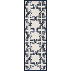 Safavieh Geometric Indoor/Outdoor Woven Area Rug, Amherst Collection, AMT413, in Ivory & Navy, 69 X 213 cm