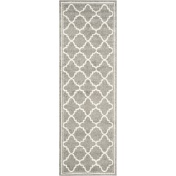 Safavieh Moroccan Trellis  Indoor/Outdoor Woven Area Rug, Amherst Collection, AMT422, in Dark Grey & Beige, 69 X 213 cm