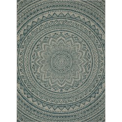 Safavieh Contemporary Indoor/Outdoor Woven Area Rug, Courtyard Collection, CY8734, in Light Grey & Teal, 122 X 170 cm