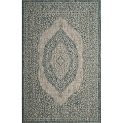 Safavieh Contemporary Indoor/Outdoor Woven Area Rug, Courtyard Collection, CY8751, in Light Grey & Teal, 122 X 170 cm