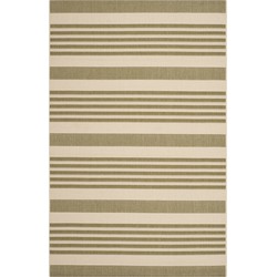 Safavieh Striped Indoor/Outdoor Woven Area Rug, Courtyard Collection, CY6062, in Green & Beige, 122 X 170 cm