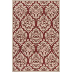 Safavieh Damask Indoor/Outdoor Woven Area Rug, Beachhouse Collection, BHS135, in Red & Creme, 122 X 183 cm