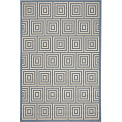 Safavieh Geometric Indoor/Outdoor Woven Area Rug, Beachhouse Collection, BHS173, in Cream & Blue, 122 X 183 cm