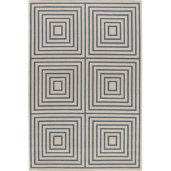 Safavieh Geometric Indoor/Outdoor Woven Area Rug, Beachhouse Collection, BHS123, in Cream & Blue, 122 X 183 cm