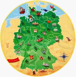 Kinderteppich DeutschlandKarte DE-1, Böing Carpet, rund, Höhe: 2 mm, Spielteppich, Motiv Deutschlandkarte, Kinderzimmer
