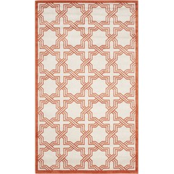 Safavieh Geometric Indoor/Outdoor Woven Area Rug, Amherst Collection, AMT413, in Ivory & Orange, 122 X 183 cm