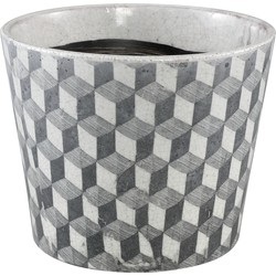 PTMD Collection PTMD Beire Black white terracotta pot round geo print X