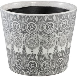 PTMD Collection PTMD Beire Black white terracotta pot round deco print