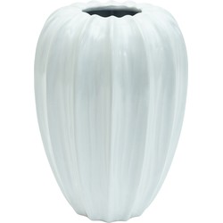 PTMD Collection PTMD Ambra White ceramic pot ribbed round L