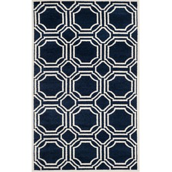 Safavieh Geometric Indoor/Outdoor Woven Area Rug, Amherst Collection, AMT411, in Navy & Ivory, 122 X 183 cm
