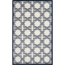 Safavieh Geometric Indoor/Outdoor Woven Area Rug, Amherst Collection, AMT413, in Ivory & Navy, 122 X 183 cm