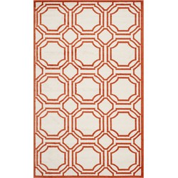 Safavieh Geometric Indoor/Outdoor Woven Area Rug, Amherst Collection, AMT411, in Ivory & Orange, 122 X 183 cm