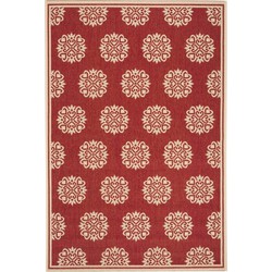 Safavieh Small Medallion Indoor/Outdoor Woven Area Rug, Beachhouse Collection, BHS181, in Red & Creme, 155 X 229 cm