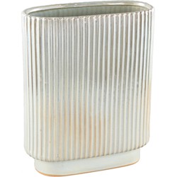 PTMD Collection PTMD Eviera Pearl shiny glazed ceramic pot ribbed oval