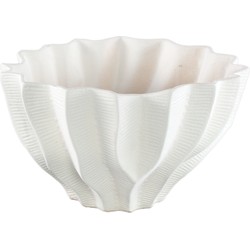 PTMD Collection PTMD Merc White ceramic pot wavy ribbed low S