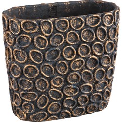PTMD Collection PTMD Sturdy Black cement pot oval gold circles L