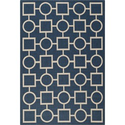 Safavieh Contemporary Indoor/Outdoor Woven Area Rug, Courtyard Collection, CY6925, in Navy & Beige, 160 X 231 cm