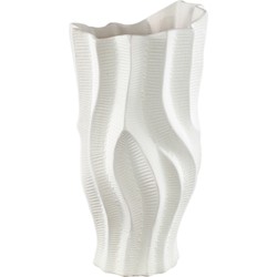 PTMD Collection PTMD Merc White ceramic pot wavy ribbed high L