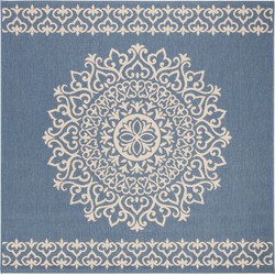 Safavieh Medallion Indoor/Outdoor Woven Area Rug, Beachhouse Collection, BHS183, in Cream & Blue, 201 X 201 cm