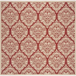Safavieh Damask Indoor/Outdoor Woven Area Rug, Beachhouse Collection, BHS135, in Red & Creme, 201 X 201 cm