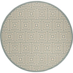 Safavieh Geometric Indoor/Outdoor Woven Area Rug, Beachhouse Collection, BHS173, in Cream & Aqua, 201 X 201 cm
