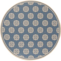 Safavieh Small Medallion Indoor/Outdoor Woven Area Rug, Beachhouse Collection, BHS181, in Cream & Blue, 201 X 201 cm