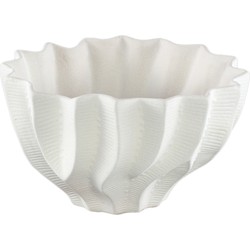 PTMD Collection PTMD Merc White ceramic pot wavy ribbed low L