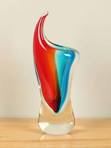 HO-Jeuken Glazen vaasje rood/blauw, 26 cm 2a005