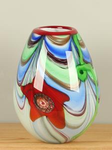 HO-Jeuken Kleurrijke glazen bol vaas, 30 cm, A007