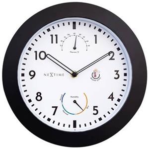 Nextime - Wanduhr Daisy Kunststoff schwarz ø 25,5 cm Hygro-/Thermometer