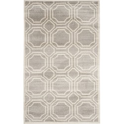 Safavieh Geometric Indoor/Outdoor Woven Area Rug, Amherst Collection, AMT411, in Light Grey & Ivory, 152 X 244 cm