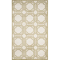 Safavieh Geometric Indoor/Outdoor Woven Area Rug, Amherst Collection, AMT411, in Ivory & Light Green, 152 X 244 cm