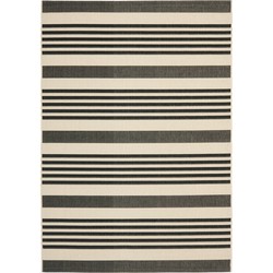 Safavieh Striped Indoor/Outdoor Woven Area Rug, Courtyard Collection, CY6062, in Black & Bone, 201 X 290 cm