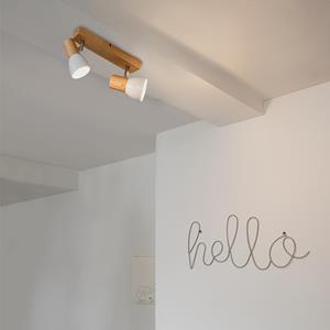 QAZQA Plafondspot hout met wit 2-lichts verstelbaar - Thorin