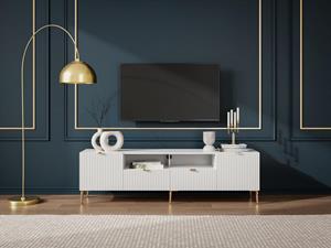 Kauf-unique TV-Möbel - 2 Türen, 2 Schubladen und 2 Ablagefächer - MDF und Stahl - Weiß und Goldfarben - YESINIA