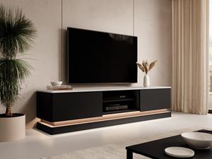 Kauf-unique TV-Möbel - 2 Schubladen und 2 Ablagefächer - Mit LED-Beleuchtung - MDF - Schwarz - Marmor-Optik - DEVIKA