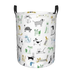 Celya Wäschekorb Runde Lagerung Wäschekörbe Aufbewahrungsbehälter, Kleines Hundemuster mit einfachen Strichen