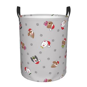 Celya Wäschekorb Wäschesammler Aufbewahrungskorb Wasserdichte Runde Polyester, Ein kleiner Hund trägt einen Weihnachtshut