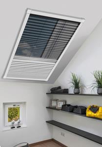 Schellenberg Insektenschutzrollo für Dachfenster, transparent, Fliegengitter-Plissee und Verdunklung, 114 x 160 cm, weiß, 70990