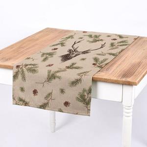 SCHÖNER LEBEN. Tischläufer  Tischläufer Deer Forest Hirsch Kiefernzweige natur gr, handmade