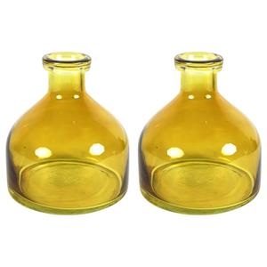 Countryfield Bloemenvaas Low Bottle - 2x - transparant mosterdgeel - glas - D18 x H20 cm -