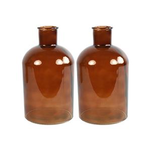 Countryfield 2x Stuks  Vaas - bruin - glas - apotheker fles vorm - D17 x H30 cm -