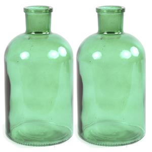 Countryfield 2x Stuks  Vaas - mintgroen - glas - apotheker fles vorm - D17 x H30 cm -