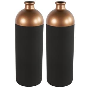 Countryfield Bloemen/deco vaas - 2x - zwart/koper - glas - luxe fles vorm - D13 x H41 cm -