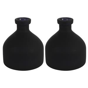 Countryfield Bloemenvaas Low Bottle - 2x - mat zwart - glas - D18 x H20 cm -