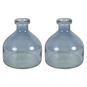 Countryfield Bloemenvaas Low Bottle - 2x - transparant blauw - glas - D18 x H20 cm -