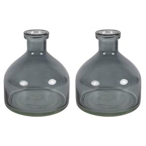Countryfield Bloemenvaas Low Bottle - 2x - transparant donkergrijs - glas - D18 x H20 cm -